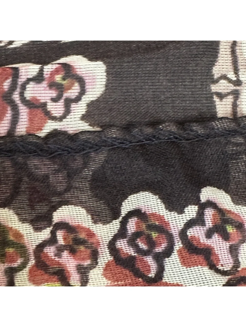 Vintage Lightweight Floral Patterned Scarf with Black Background